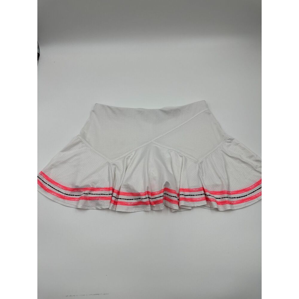 Lucky in Love Tennis Pleated Skirt / Skort Sz M White & Coral Crush Stripes EUC